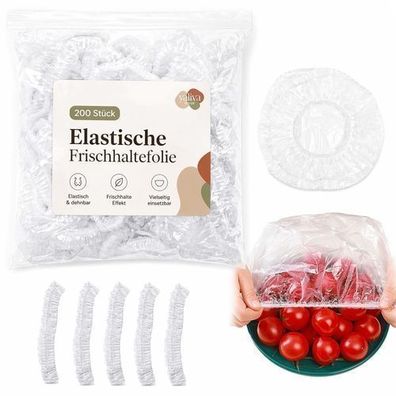 Frischhaltefolie mit Gummizug 200 Stück Elastische Duschhauben Abdeckhauben Schüssel