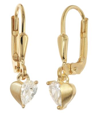 trendor Schmuck Damen-Ohrringe Herz Ohrhänger 925 Silber Vergoldet mit Zirkonia 2174
