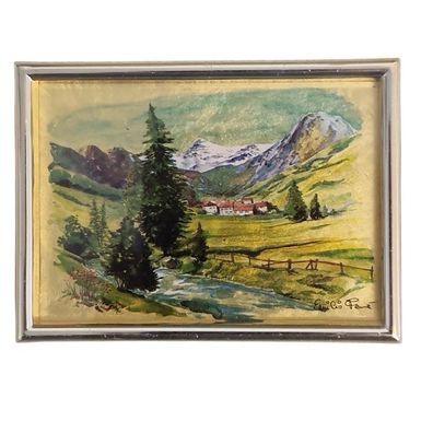 Limited Chromolithographie Miniatur Land Cape Hand gepresstes Artistik 24 Karat Gold
