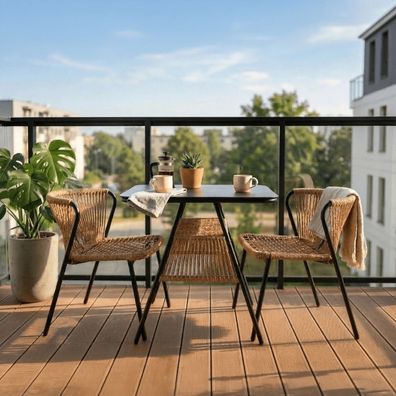 Gartenmöbel-Set EL TRIS Tisch und 2x Stuhl Braun/Schwarz Rattan Modern0213