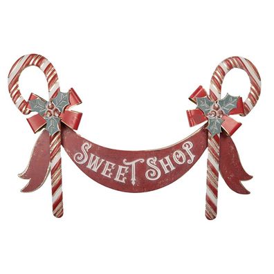 Clayre & Eef Textschild Zuckerstange 91x5x59 cm Rot Metall (Gr. 91x5x59 cm)