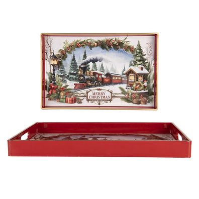 Clayre & Eef Tablett 41x26x4 cm Weiß Kunststoff (Gr. 41x26x4 cm)