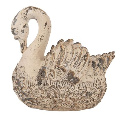 Clayre & Eef Dekorationsfigur Schwan 18x11x17 cm Beige Keramikmaterial