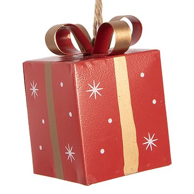Clayre & Eef Weihnachtsanhänger Geschenk 5x5x8 cm Rot Metall (Gr. 5x5x8 cm)