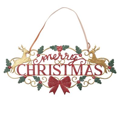 Clayre & Eef Textschild 70x1x34 cm Rot Metall (Gr. 70x1x34 cm)