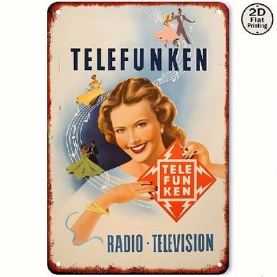 Blechschild Telefunken Radio Television Vintage Metallschild TEL4203