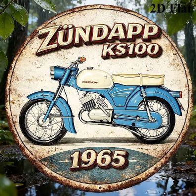 Blechschild rund Zündapp KS100 Vintage Nostalgie Metallschild TEL4715