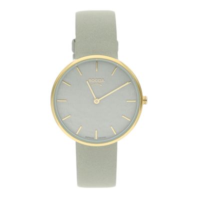 Boccia Uhr Damen 3387-04 Titan, Gold plattiert, Leder, Grün
