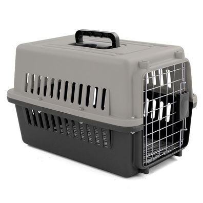 Tier Reise Auto Transportbox mit Tür für Hund Katze usw. Grau Schwarz 30x48x31cm