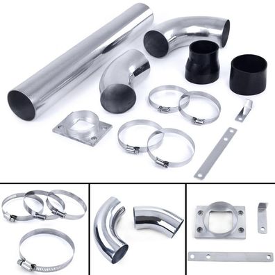 Aluminium Powerrohr Ansaugrohr Set poliert universal für Sport Luftfilter