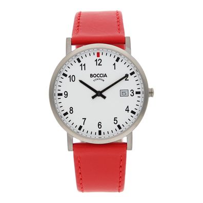 Boccia Unisex Armbanduhr 3679-02 Titan, Leder, Rot