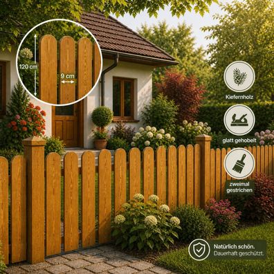 QLS 1 Stk. Zaunlatte 120cm Holz Brett Kiefer Gehobelt Gartenzaun Goldene Eiche 11470