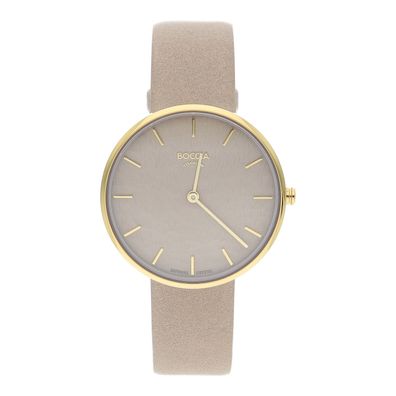 Boccia Uhr Damen 3387-01 Titan, Gold plattiert, Leder, Braun