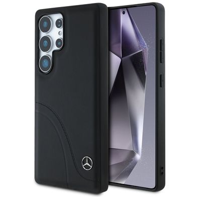 Hülle Galaxy S25 Ultra Mercedes Echtleder schwarz Streifen Logo Stern