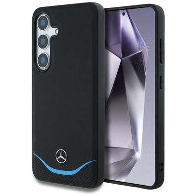 Handyhülle Galaxy S25 Mercedes Echtleder schwarz blau Magsafe Logo Stern