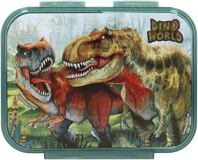 Dino World Bite - Brotdose in Dunkelgrén, mit Dinosaurier Motiv und Landschaft