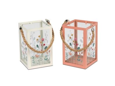 Dekoratives Windlicht aus Metall mit Blumenmotiv, Weiß oder Rosa, 10x16 cm, 1 Stéck