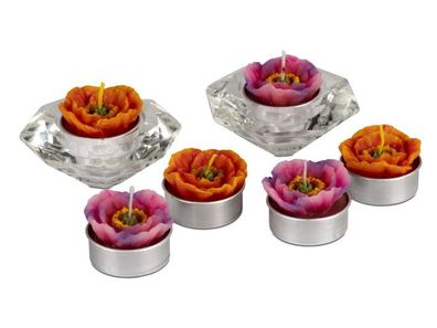 Dekorative Mohn-Teelichter in Rosa und Orange, 6er-Set