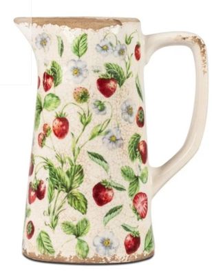 Deko Vase Krug Vintage Erdbeeren antik weiß grén rot H. 19cm Formano Garten