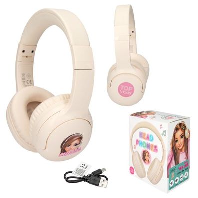 TOPModel Kinder-Kopfhörer, Bluetooth, max. 85 dB, mit USB-Ladekabel, Beige