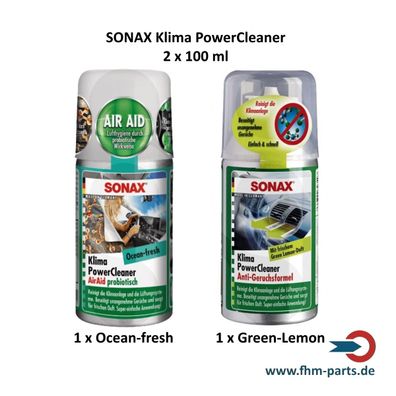 2xSONAX KlimaPowerCleaner Ocean-fresh u. Green-Lemon 100ml Klimaanlagenreiniger