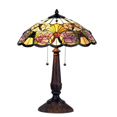 Clayre & Eef Tiffany Tischlampe Ø 44x57 cm Gelb Grün Glas Blumen