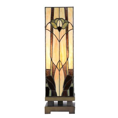 Clayre & Eef Tiffany Tischlampe 15x15x54 cm Beige Braun Glas