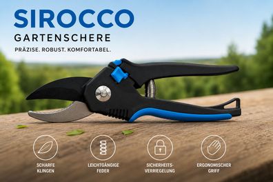 Sirocco Gartenschere schwarz / blau mit Feststeller