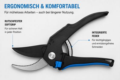 Aurexis Gartenschere schwarz / blau mit Feststeller