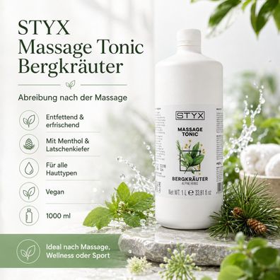 STYX Massage Tonic Bergkräuter 1000 ml Abreibung nach der Massage vegan