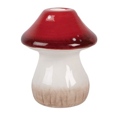 Clayre & Eef Kerzenständer Pilz Ø 9x10 cm Weiß Rot Keramik (Gr. Ø 9x10 cm)
