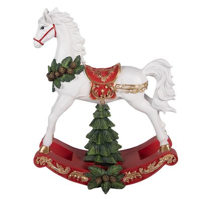 Clayre & Eef Weihnachtsdekorationsfigur Schaukelpferd 32x12x39 cm Weiß Kunststoff