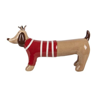 Clayre & Eef Dekorationsfigur Hund 15x5x9 cm Braun Keramik (Gr. 15x5x9 cm)