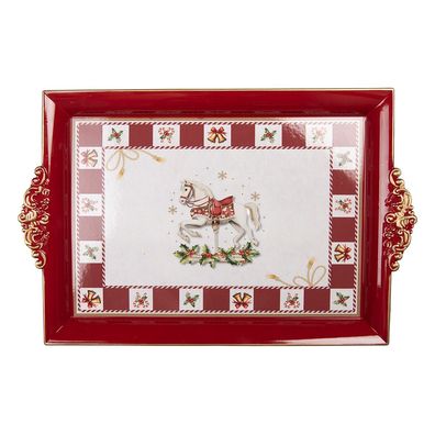 Clayre & Eef Tablett 41x26x3 cm Rot Kunststoff (Gr. 41x26x3 cm)
