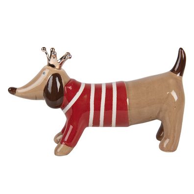 Clayre & Eef Dekorationsfigur Hund 24x6x13 cm Braun Keramik (Gr. 24x6x13 cm)