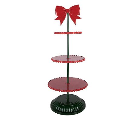 Clayre & Eef 3-Schicht-Etagere Ø 31x80 cm Rot Metall (Gr. Ø 31x80 cm)