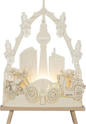 Lichterspitze Moped-Motiv LED-Beleuchtung natur BxHxT 37,5x44x6cm NEU Schwibbo