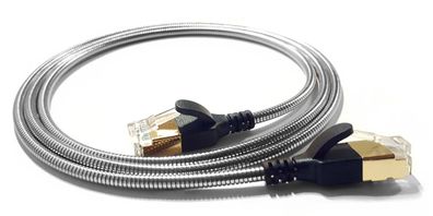 wantecWire Patchkabel gepanzert CAT6a 3,8mm silber 2,0m