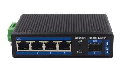 wantec Ind. PoE Fiber Ethernet Switch für Hutsch 4 Port+1 SFP