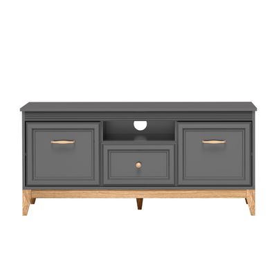 AX LIVING TV Lowboard Nymphen Dunkelgrau 1 Schublade 2 Türen MDF Eiche Beine
