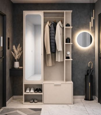 AX LIVING Garderobe Nemrut Beige mit Spiegel - Flurmöbel mit Stauraum