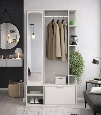 AX LIVING Garderobe Nemrut Weiß mit Spiegel - Flurmöbel mit Stauraum