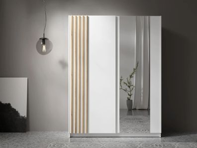 AX LIVING Kleiderschrank weiß mit Spiegel 150 cm - Beralto mit Lamellen