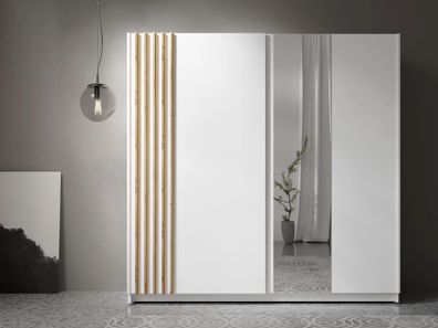 AX LIVING Kleiderschrank weiß mit Spiegel 200 cm - Beralto mit Lamellen