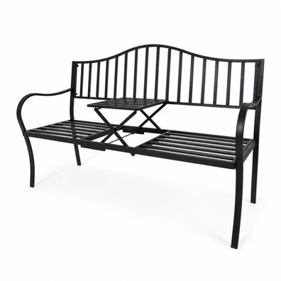 Gartenbank mit Tisch klappbar aus Metall Schwarz für Balkon und Terrasse