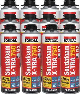 12 x 500ml Soudafoam X-tra 750 Gun B2 PU-Pistolenschaum Montageschaum Bauschaum
