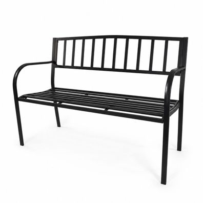 Gartenbank Metall Schwarz 2-Sitzer, 128 cm für Garten und Terrasse