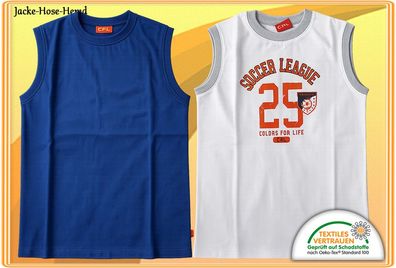 2 Achsel-Shirt Frontdruck Weiß Blau Soccer League Baumwolle Gr: 140/146 NEU