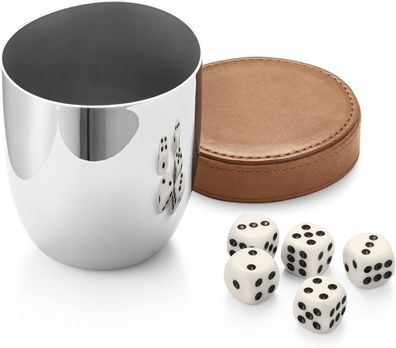 Georg Jensen SKY Würfel-Reiseset mit Becher & 5 Würfeln, Leder & Edelstahl (10019307)