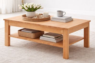 Couchtisch 104x62cm Wohnzimmertisch mit Ablageplatte Kernbuche #3410